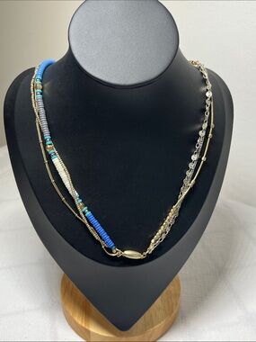 Stella & Dot Blue, Turquoise & Gold Layered Bead Necklace